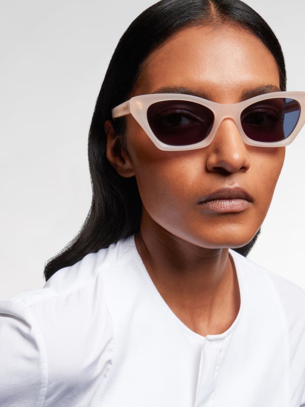 Dior Cat-Eye Sunglasses in Frosted Ivory with Dark Lenses